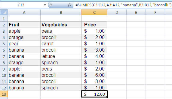 Excel Sumifs