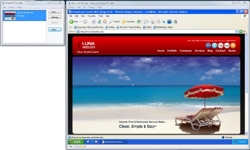 Lunawebs.com in IE6 running in virtual machine
